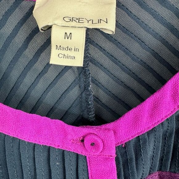 Greylin Purple Semi-Sheer Peplum Blouse Medium - Picture 4 of 5